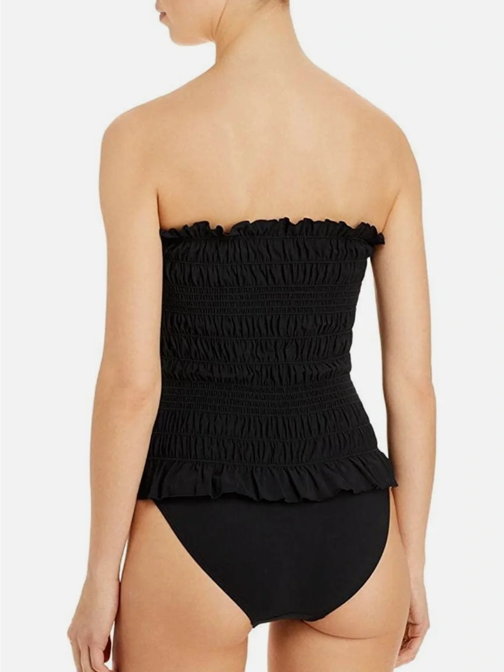 Tory Burch Women's Costa Smocked One Piece Ruffled Swimsuit, Black